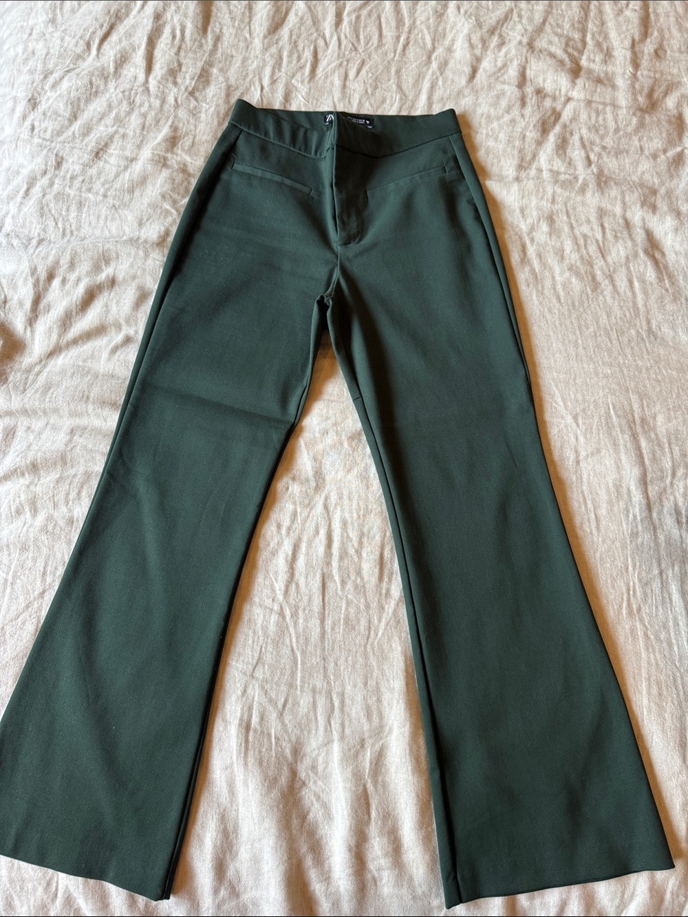 Zara Forest Green Tailored Flare Trousers